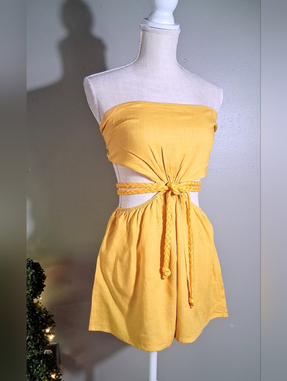 Yellow Halter Romper - O Ring Front w/ Open Low Back